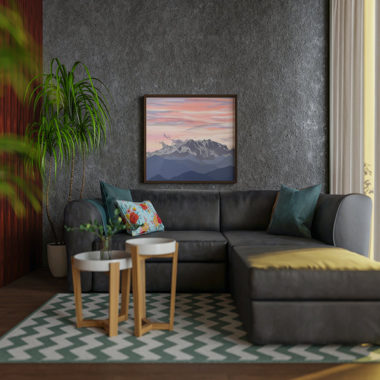 Mountain and Pastel Cloud Art Painting Poster