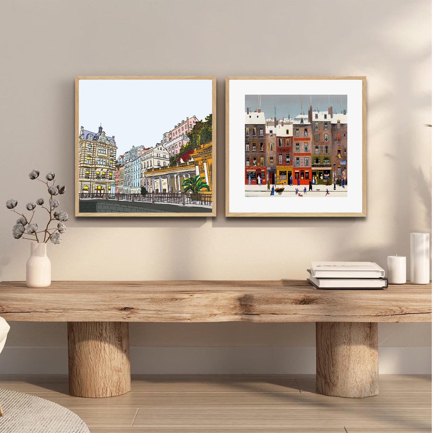 Set of 2 Wall Art 60x60 CM Framed Posters - Romantic Winter View