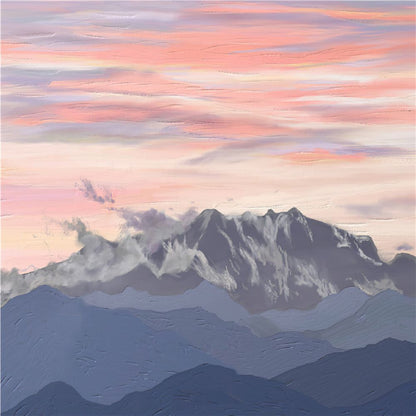 Mountain and Pastel Cloud Art Painting Poster