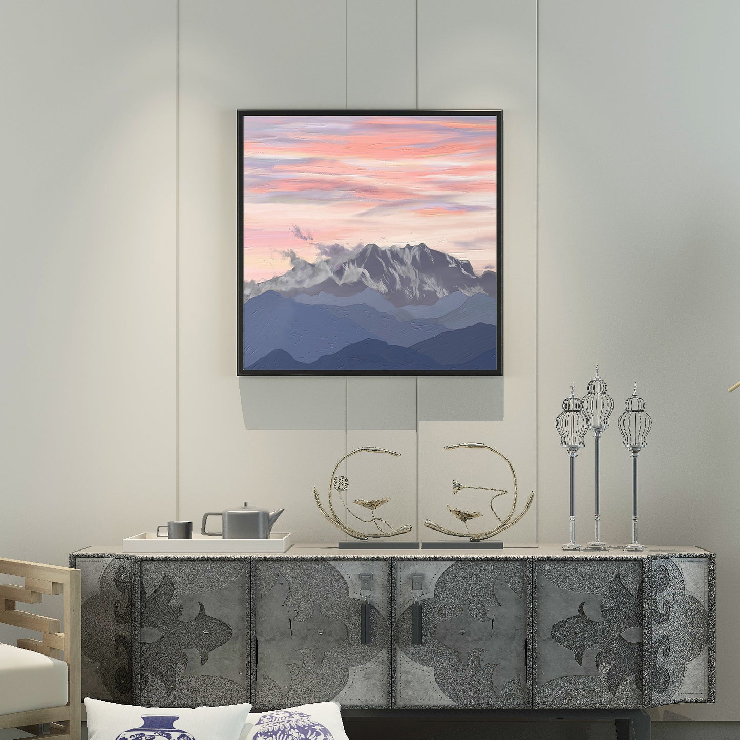 Mountain and Pastel Cloud Art Painting Poster