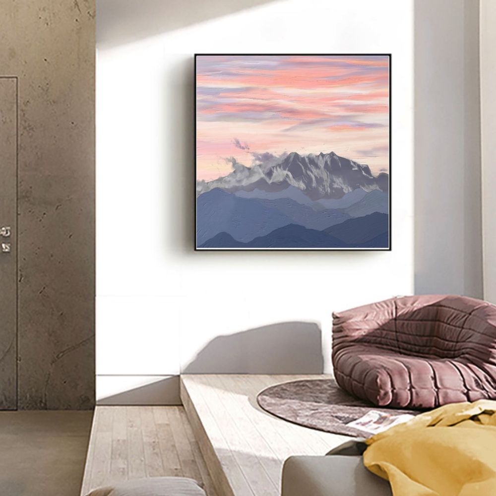 Mountain and Pastel Cloud Art Painting Poster