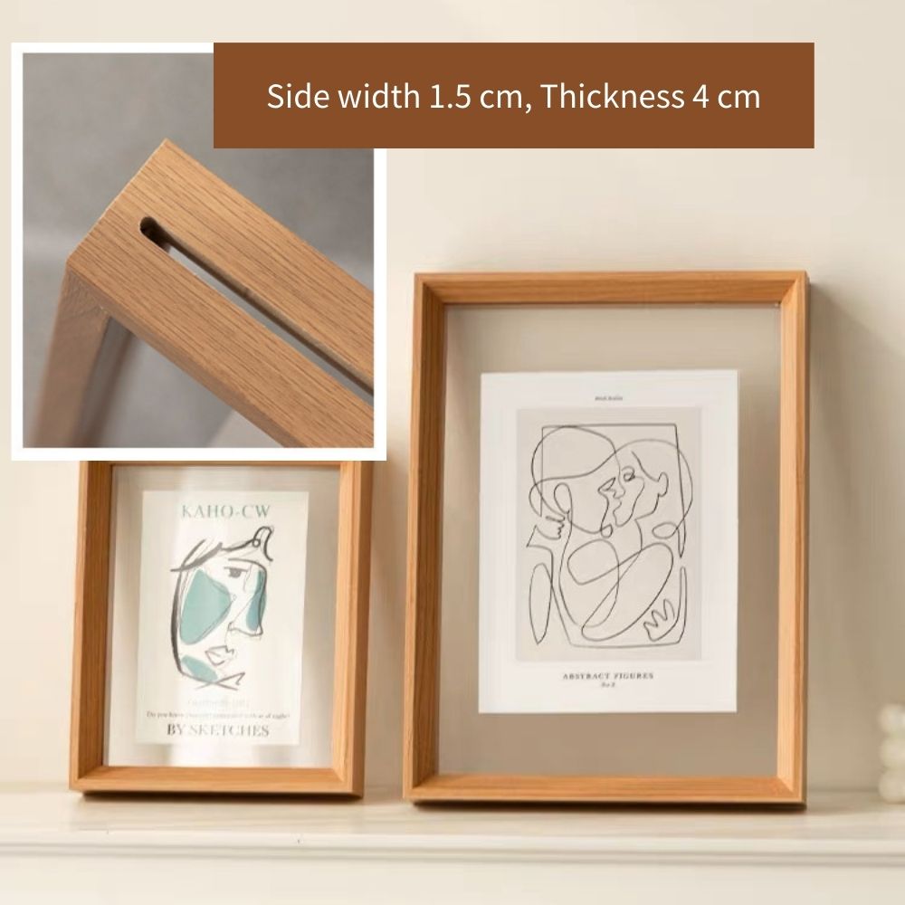 A3 Double Sided Glass Floating Frame Transparency Frame Shadow Box Photo Frames Size - OAK Natural