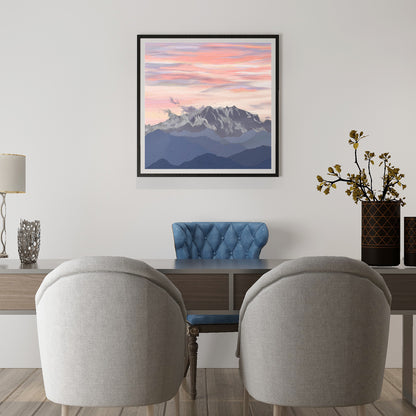 Mountain and Pastel Cloud Art Painting Poster