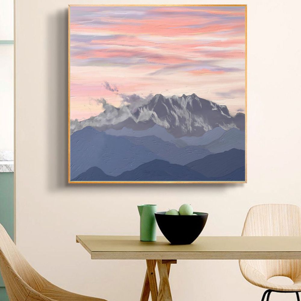 Mountain and Pastel Cloud Art Painting Poster