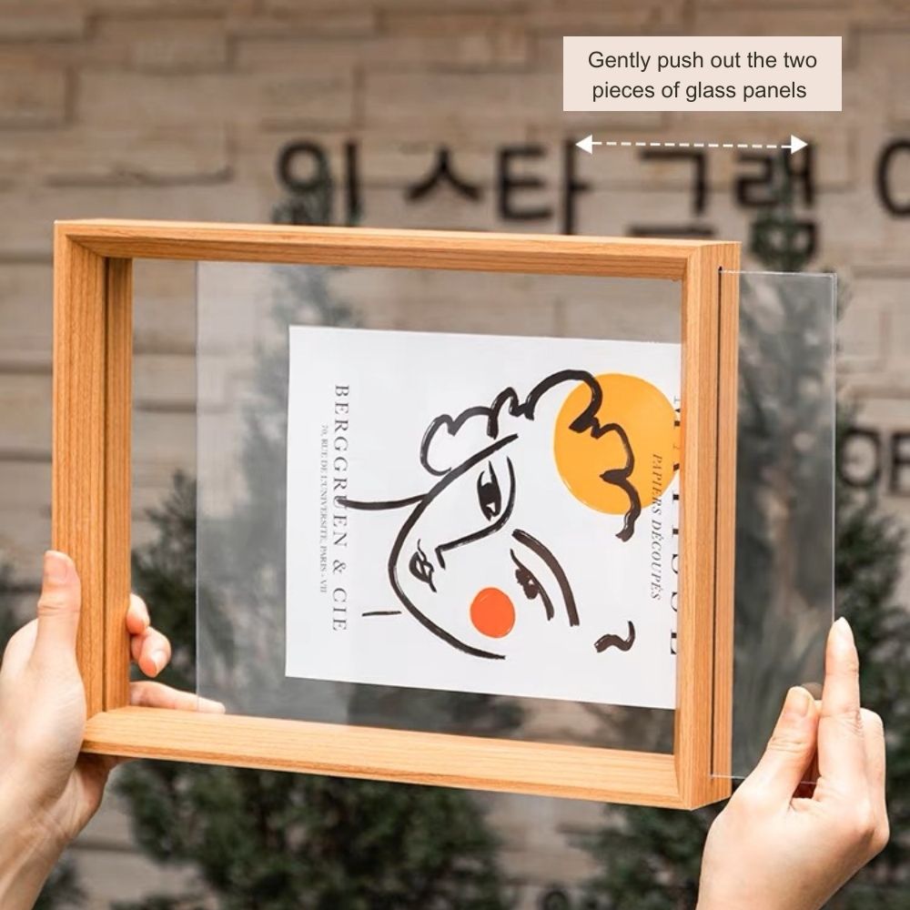 A3 Double Sided Glass Floating Frame Transparency Frame Shadow Box Photo Frames Size - OAK Natural