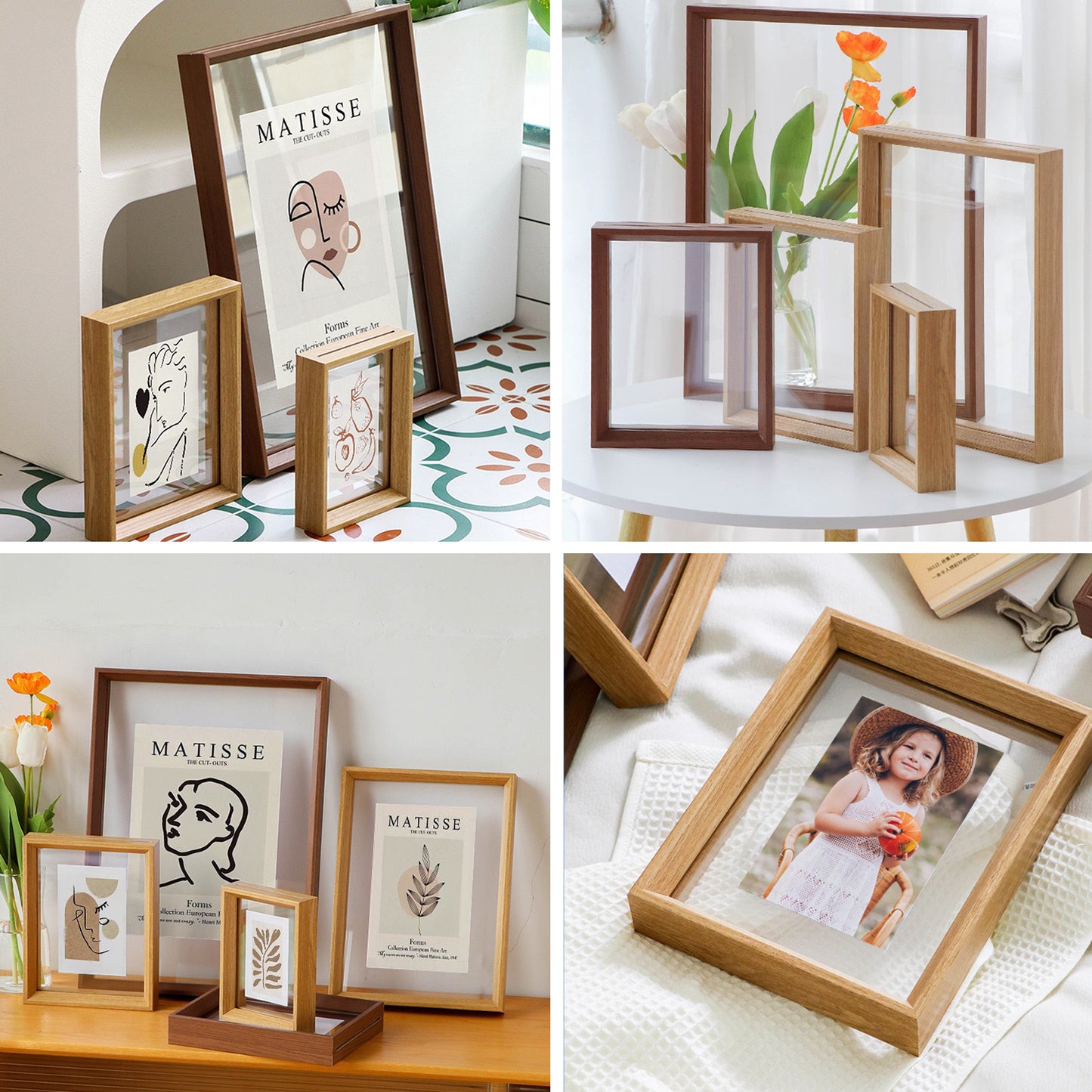 A3 Double Sided Glass Floating Frame Transparency Frame Shadow Box Photo Frames Size - OAK Natural