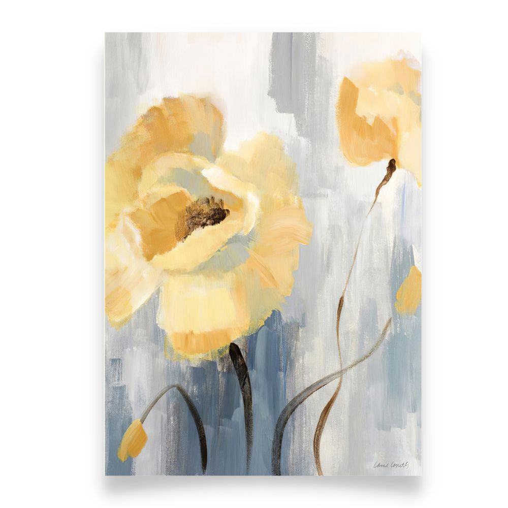 Abstract Blue Yellow Floral Oil Painting Art Poster