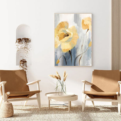 Abstract Blue Yellow Floral Oil Painting Art Poster