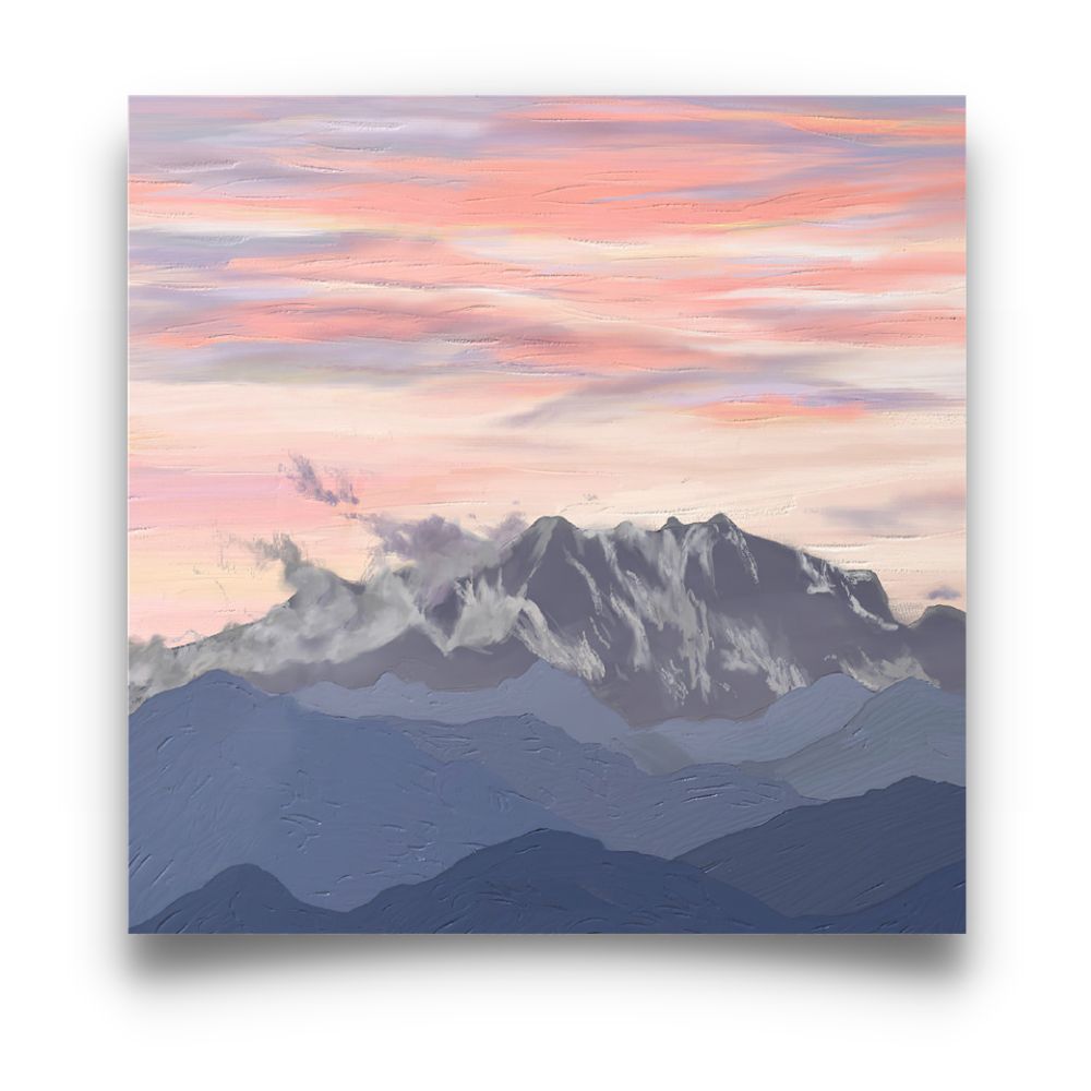 Mountain and Pastel Cloud Art Painting Poster