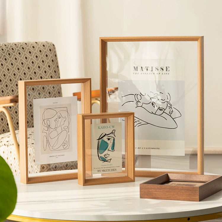 A3 Double Sided Glass Floating Frame Transparency Frame Shadow Box Photo Frames Size - OAK Natural