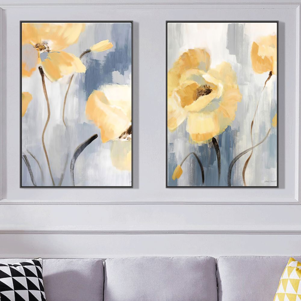 Abstract Blue Yellow Floral Oil Painting Art Poster