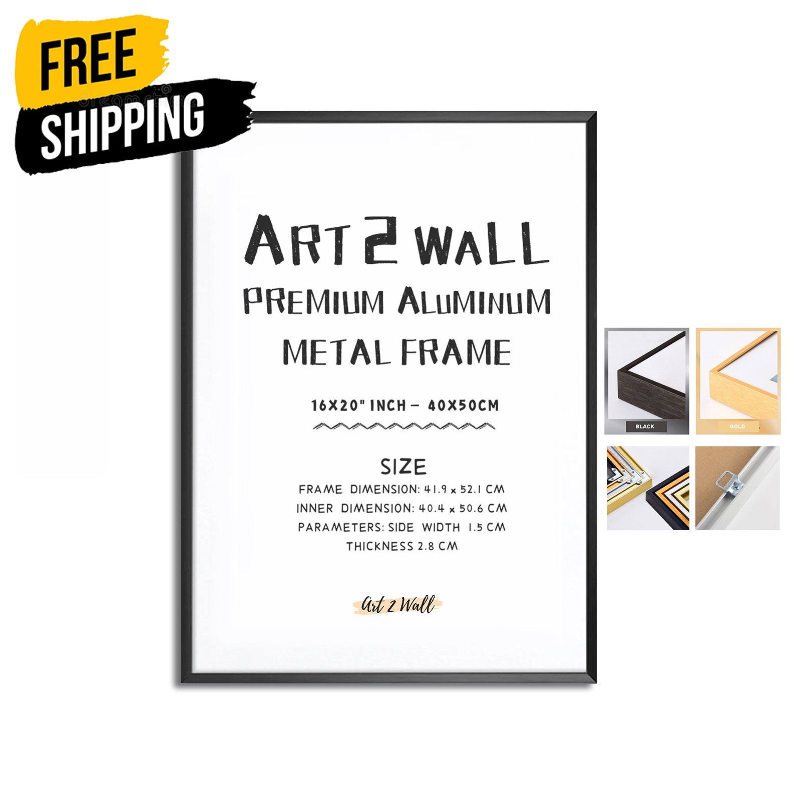 40x50CM Frame Black Premium Aluminum Metal Photo Frame 16x20"inch